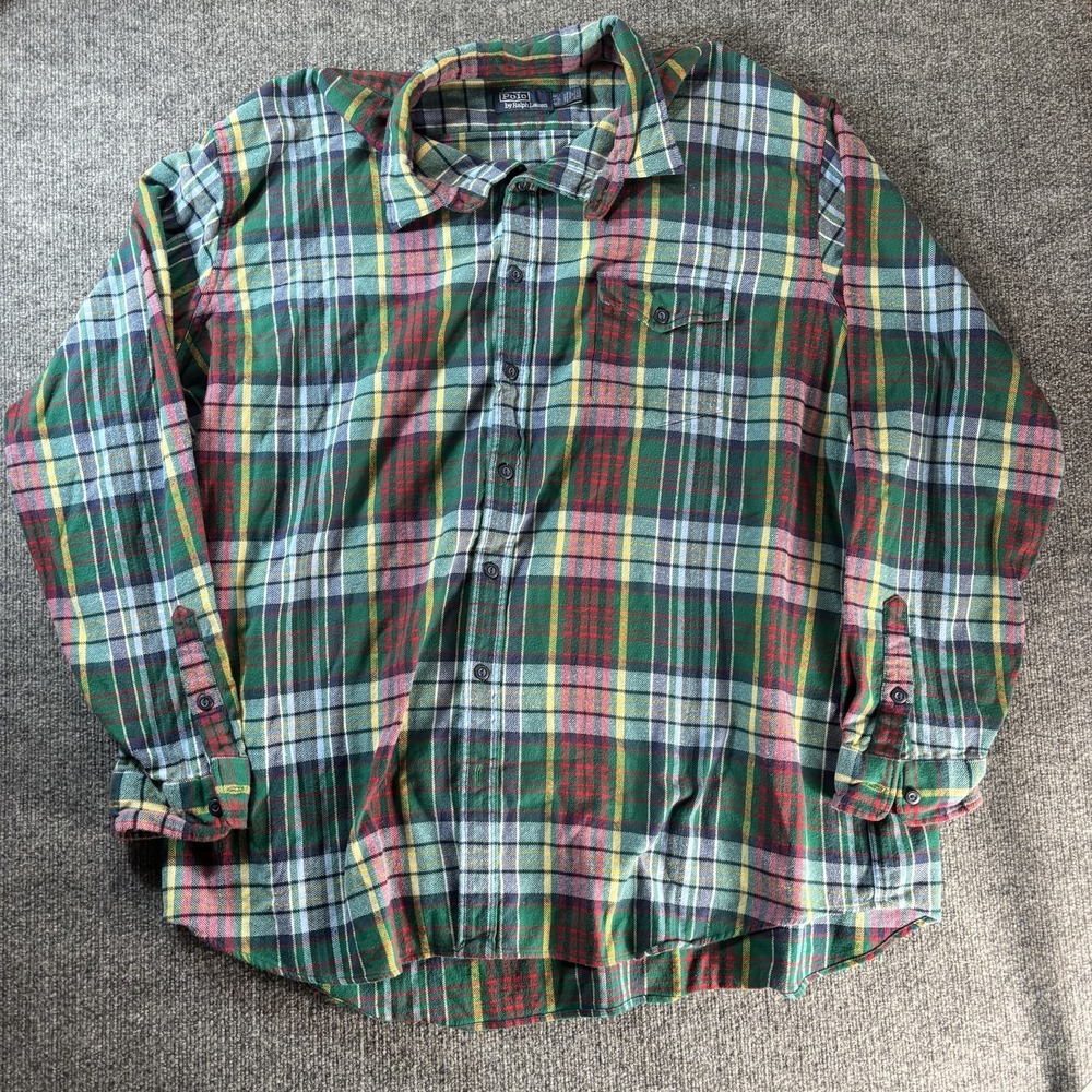 Polo Ralph‎ Lauren Shirt Mens 4XLT Multicolor Plaid Flannel Button Front Casual